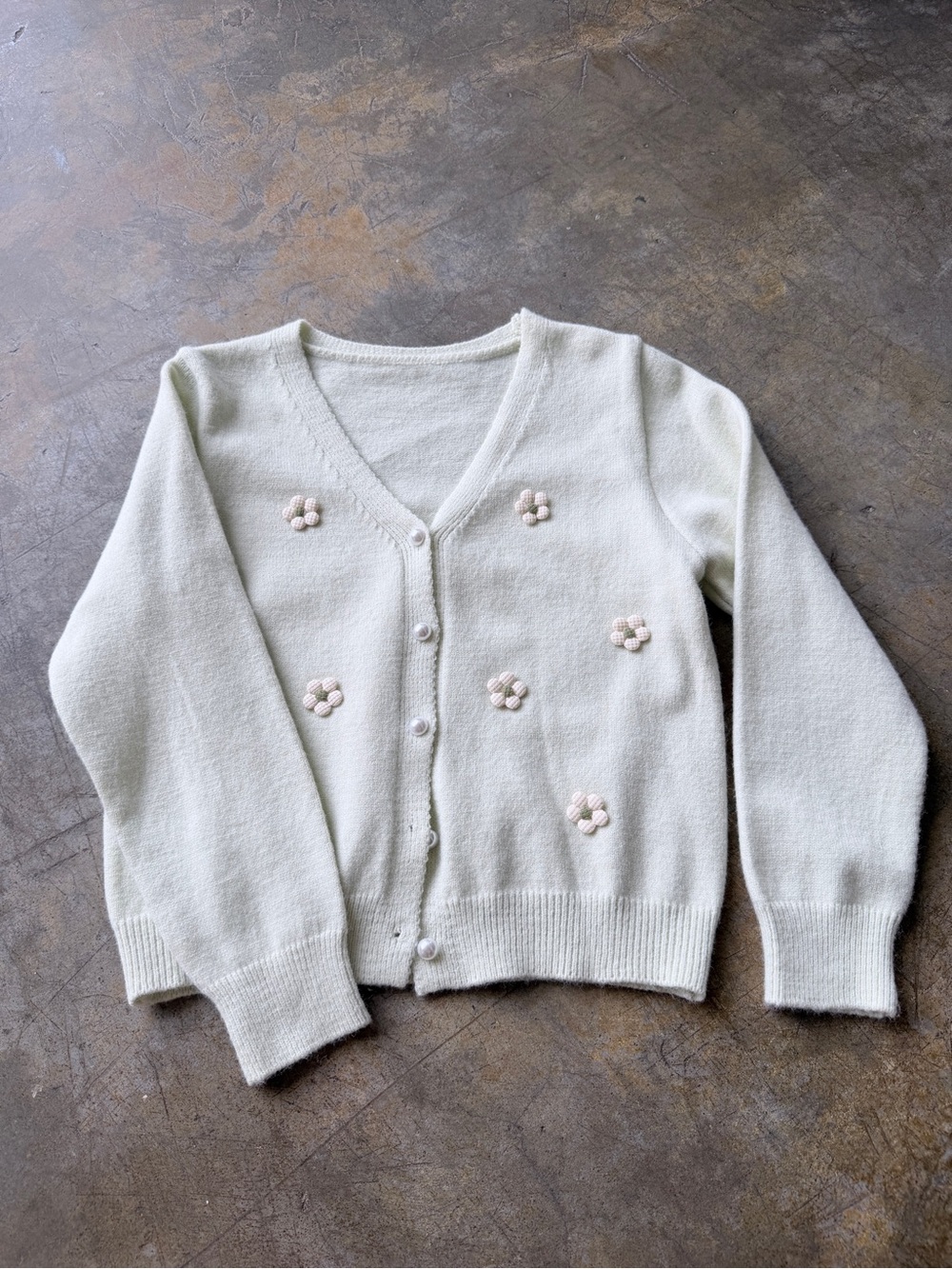 Cream Floral Embellished V-Neck Cardigan Sweater